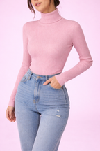 Fold-Over Turtleneck Knit Sweater