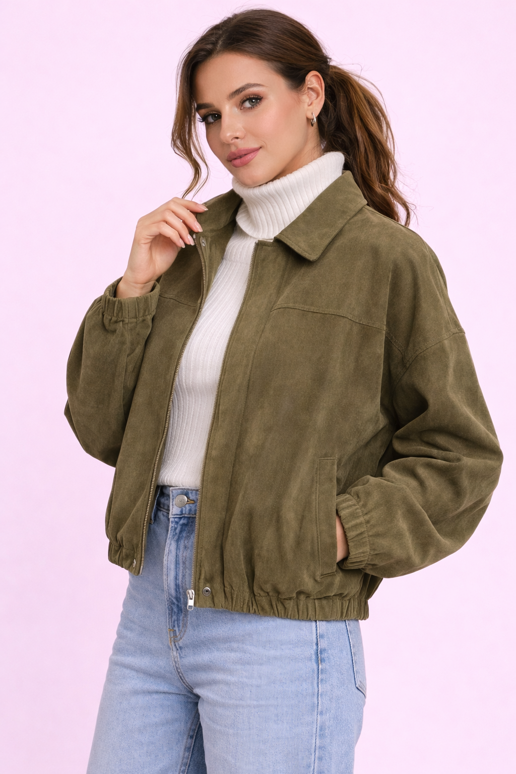 Suede Oversized Bomber Jacket