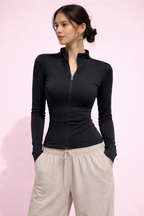 Slim Fit Zip-Up Crop Top Long Sleeve