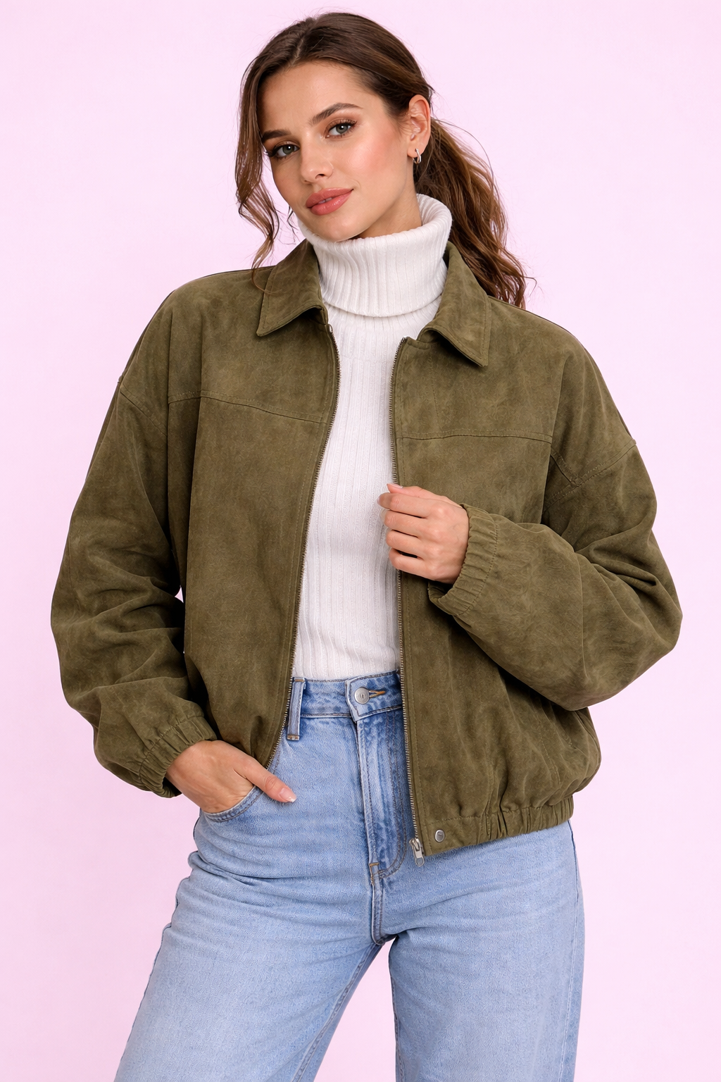 Suede Oversized Bomber Jacket