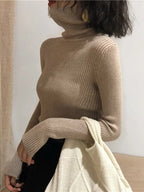 Fold-Over Turtleneck Knit Sweater