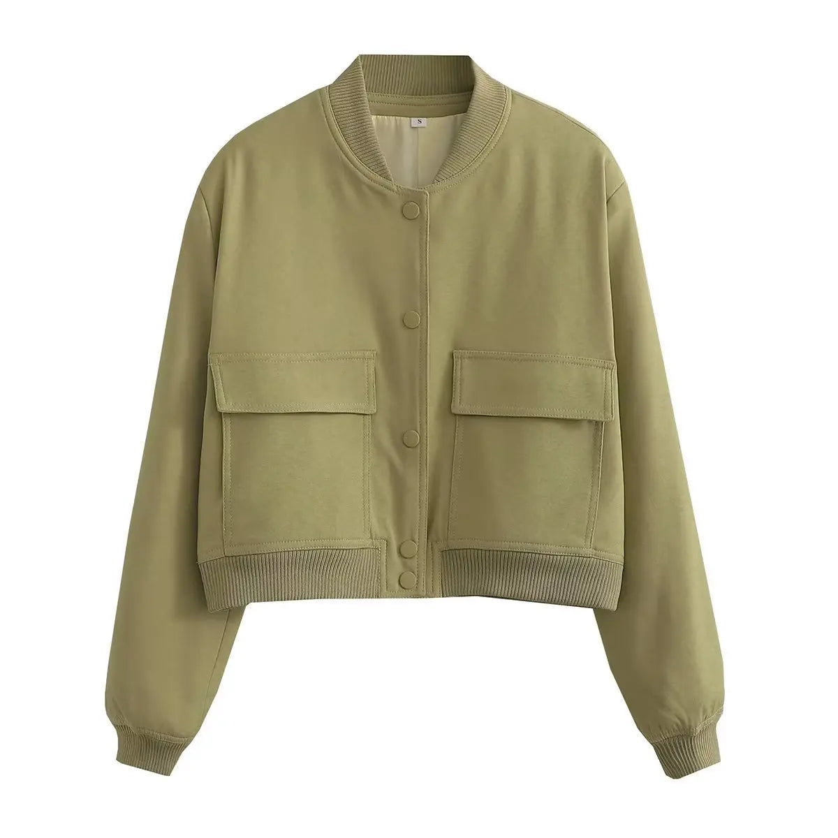 Cropped Bomber Jacket Button Front