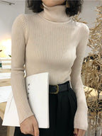 Fold-Over Turtleneck Knit Sweater