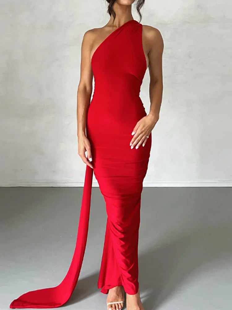One Shoulder Backless Maxi Dress