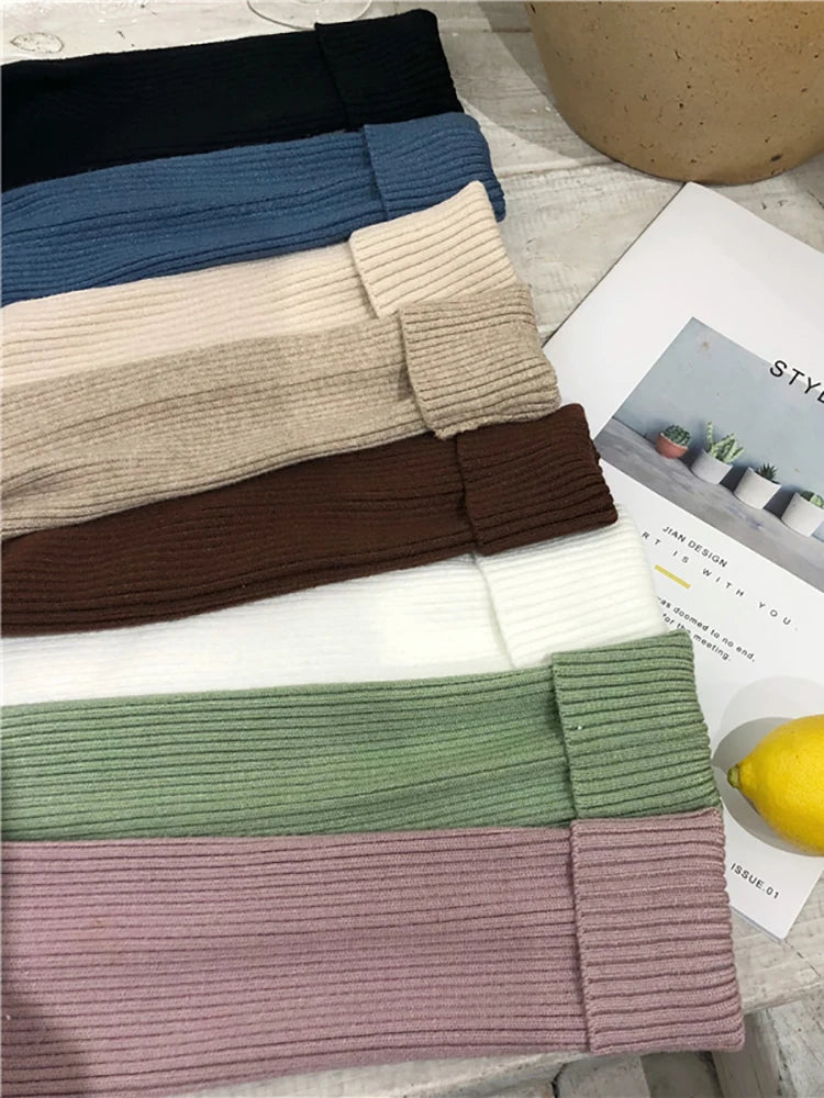 Fold-Over Turtleneck Knit Sweater