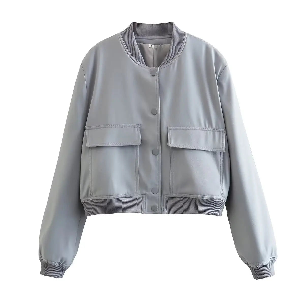 Cropped Bomber Jacket Button Front