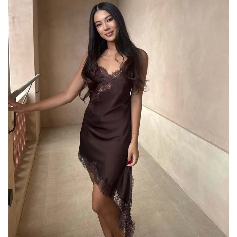 Satin Backless Asymmetric Mini Dress