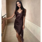 Satin Backless Asymmetric Mini Dress