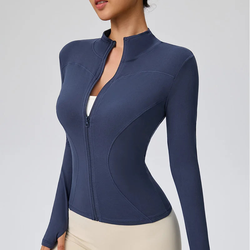 Slim Fit Zip-Up Crop Top Long Sleeve