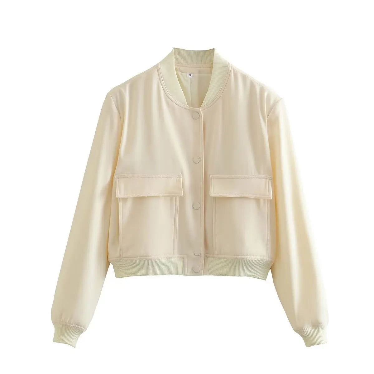 Cropped Bomber Jacket Button Front