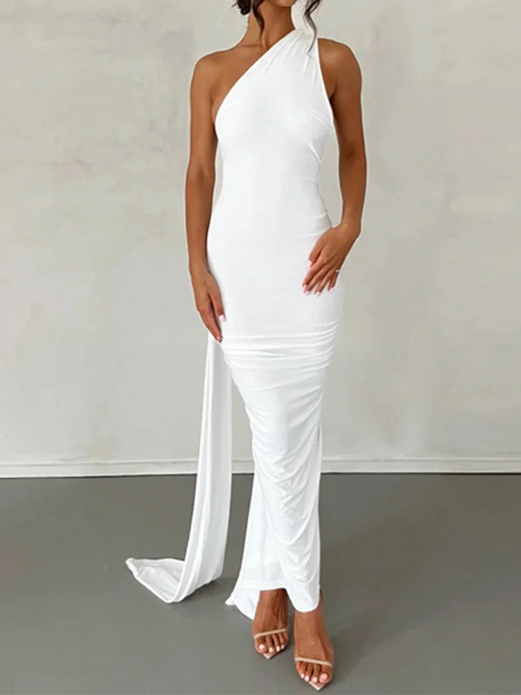 One Shoulder Backless Maxi Dress