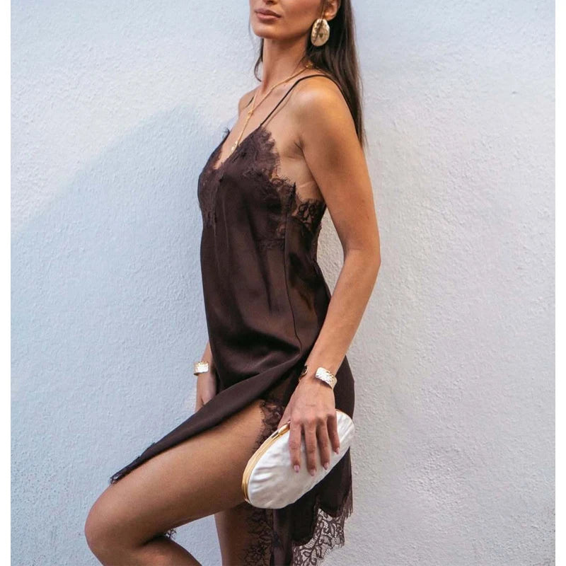 Satin Backless Asymmetric Mini Dress