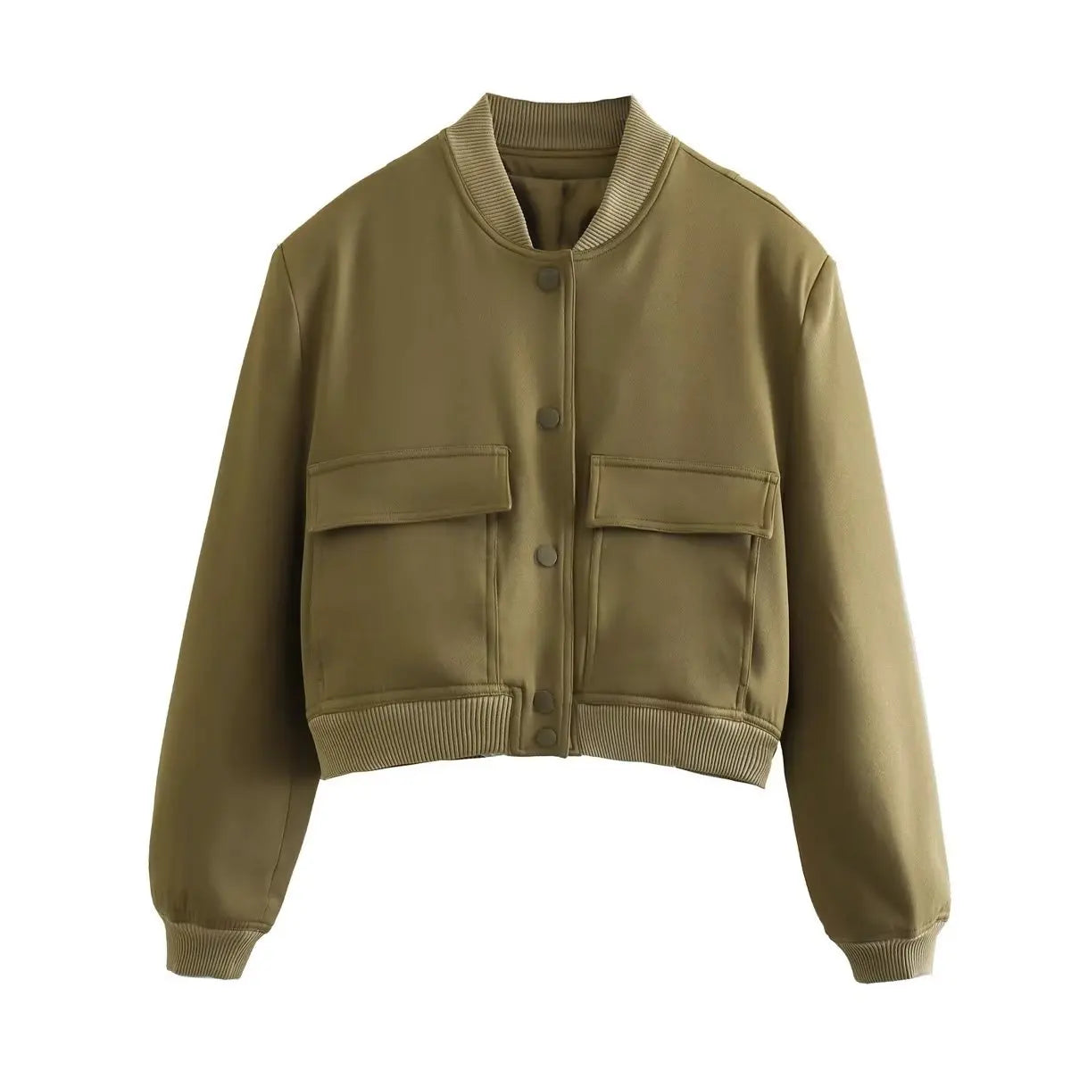 Cropped Bomber Jacket Button Front