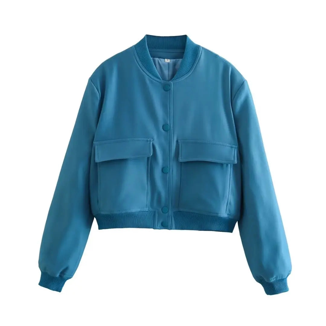 Cropped Bomber Jacket Button Front