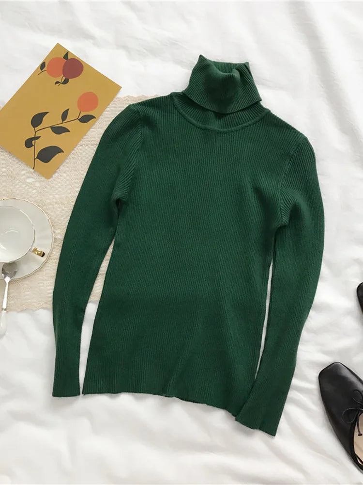 Fold-Over Turtleneck Knit Sweater