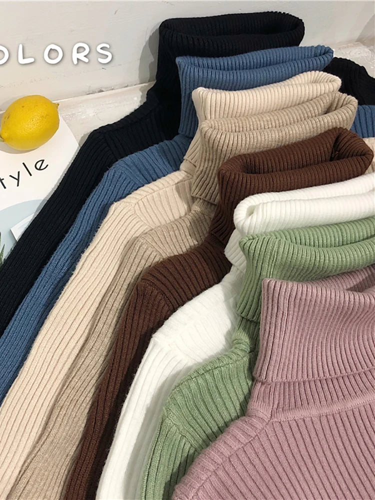 Fold-Over Turtleneck Knit Sweater