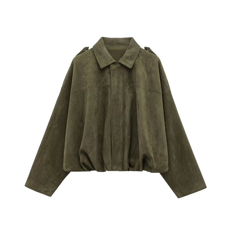 Suede Oversized Bomber Jacket