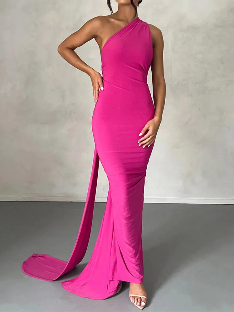 One Shoulder Backless Maxi Dress