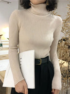 Fold-Over Turtleneck Knit Sweater