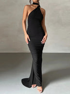 One Shoulder Backless Maxi Dress
