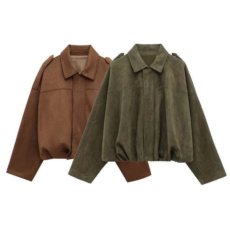 Suede Oversized Bomber Jacket