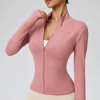 Slim Fit Zip-Up Crop Top Long Sleeve