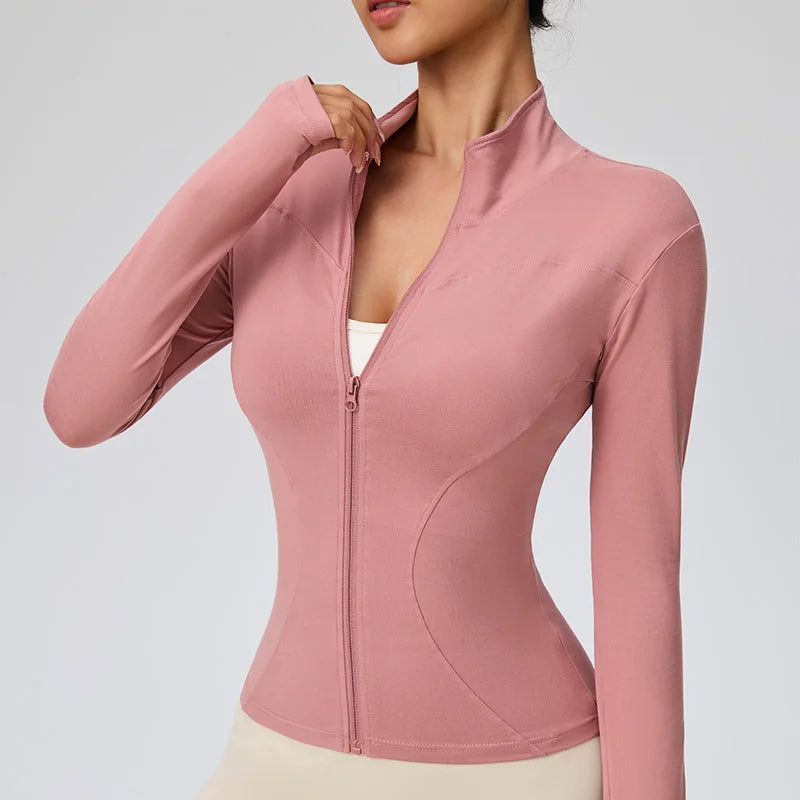 Slim Fit Zip-Up Crop Top Long Sleeve