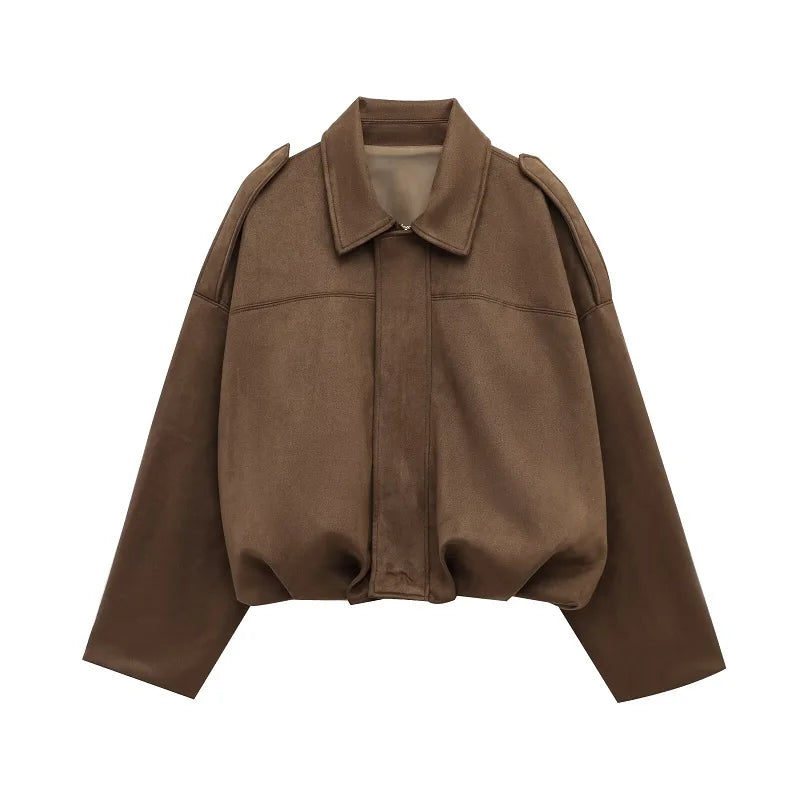 Suede Oversized Bomber Jacket