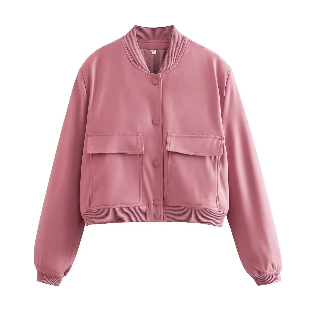 Cropped Bomber Jacket Button Front
