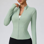 Slim Fit Zip-Up Crop Top Long Sleeve