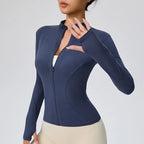 Slim Fit Zip-Up Crop Top Long Sleeve