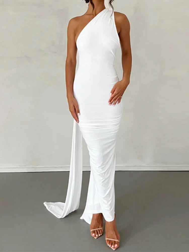 One Shoulder Backless Maxi Dress