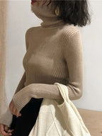 Fold-Over Turtleneck Knit Sweater