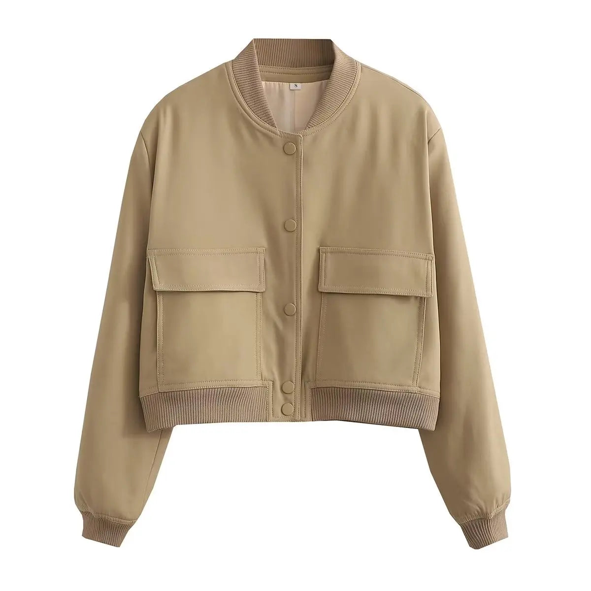 Cropped Bomber Jacket Button Front