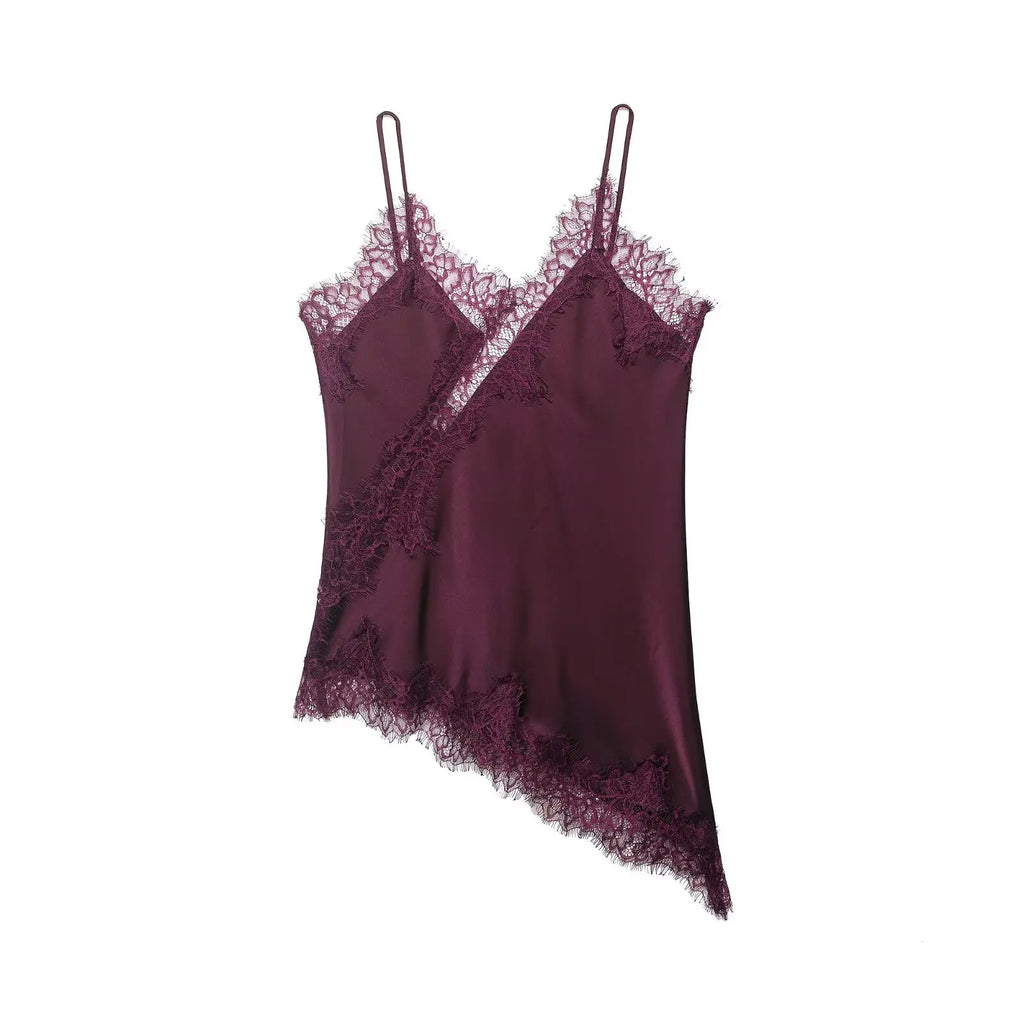 Satin Backless Asymmetrical  Top
