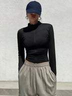 Slim Fit Zip-Up Crop Top Long Sleeve