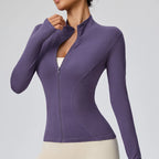 Slim Fit Zip-Up Crop Top Long Sleeve