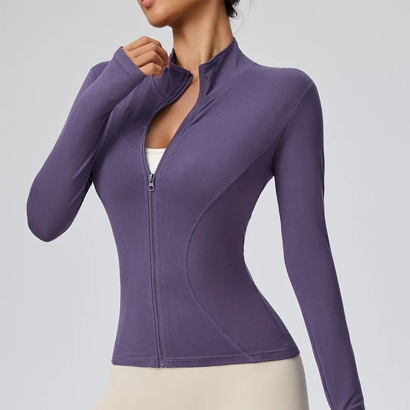 Slim Fit Zip-Up Crop Top Long Sleeve
