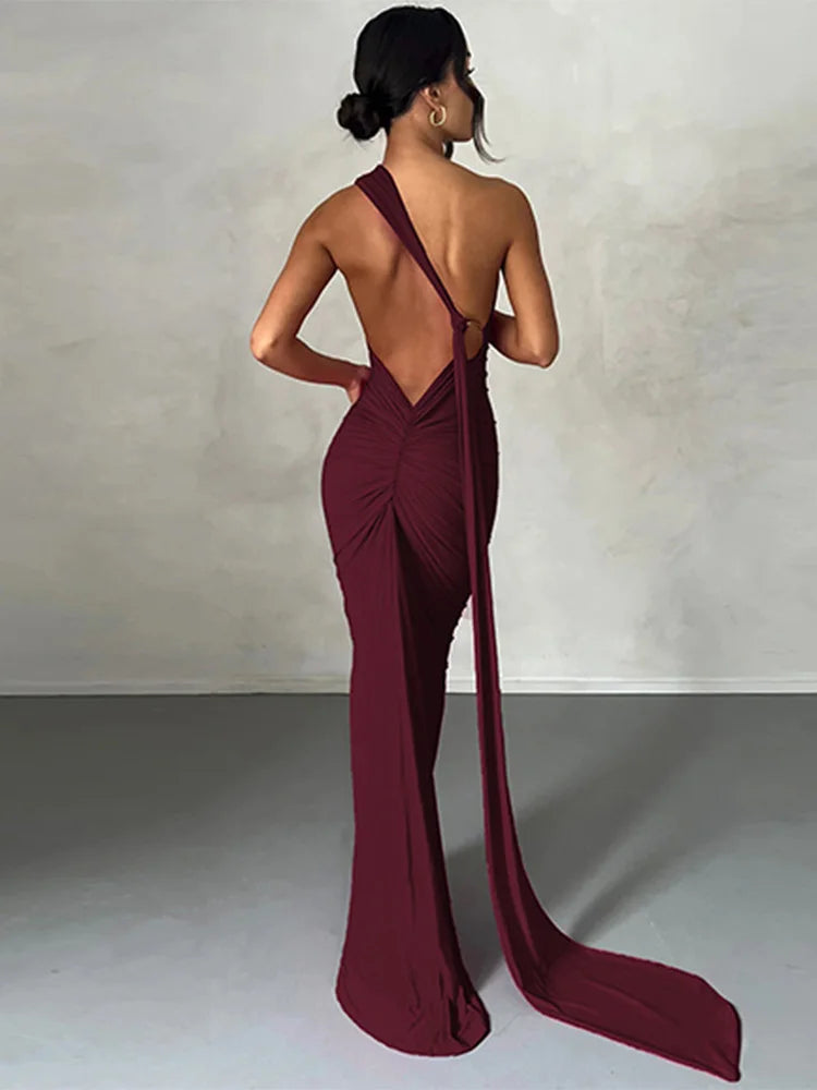 One Shoulder Backless Maxi Dress