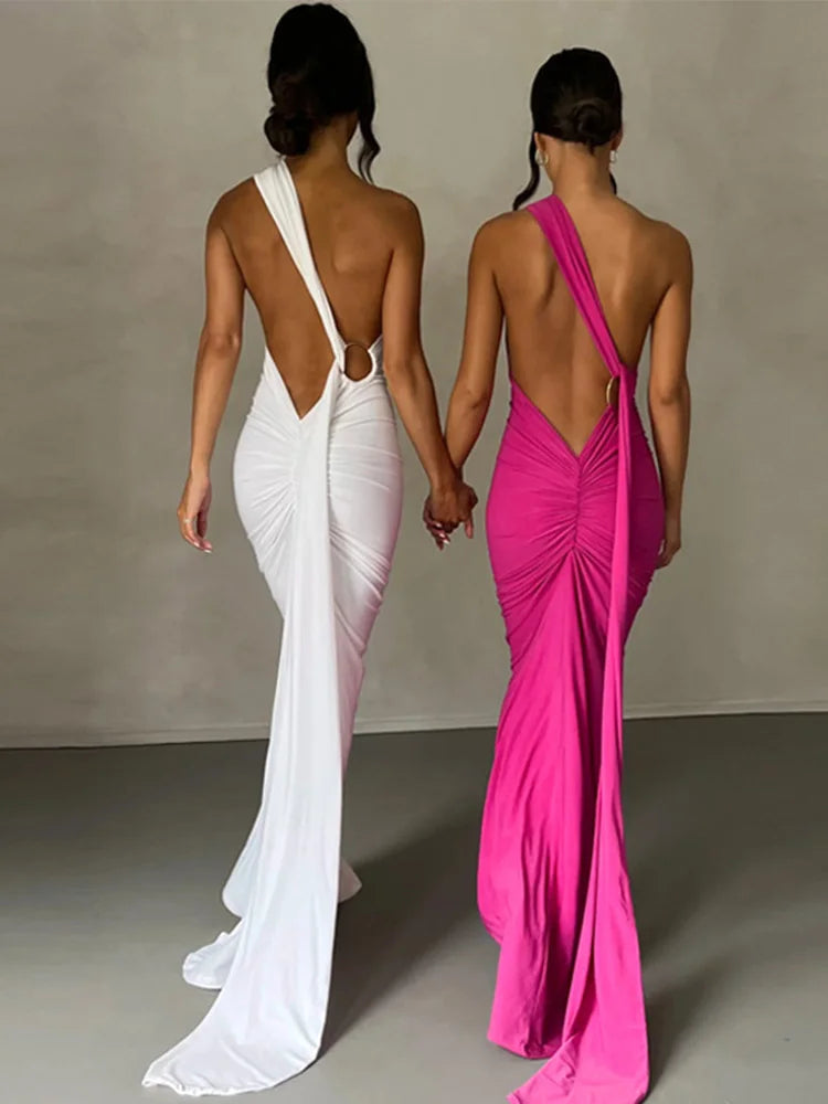 One Shoulder Backless Maxi Dress