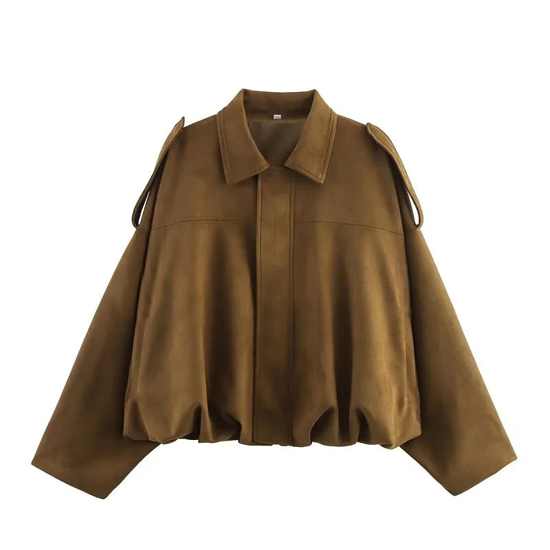Suede Oversized Bomber Jacket