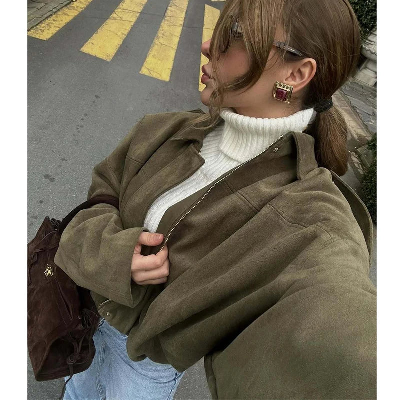 Suede Oversized Bomber Jacket