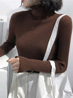 Fold-Over Turtleneck Knit Sweater