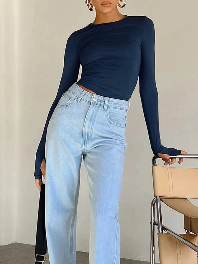 Long Sleeve Slim Crop Top