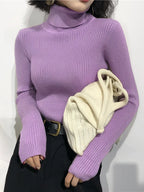 Fold-Over Turtleneck Knit Sweater