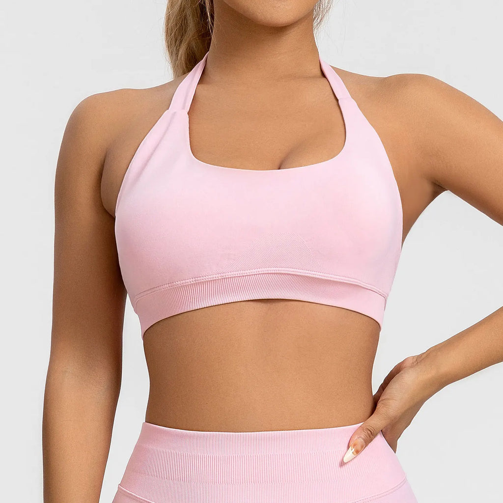Seamless Halter Push Up Sports Bra